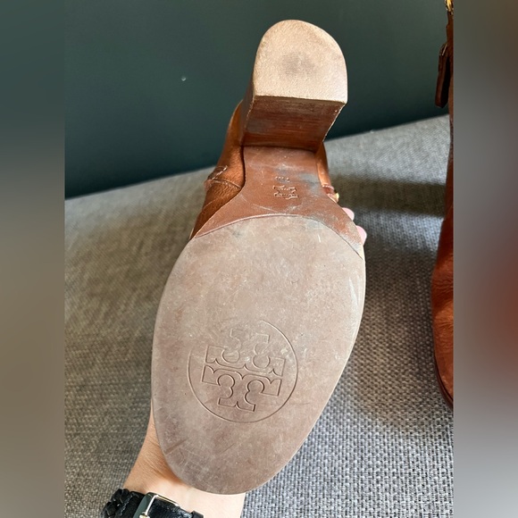 TORY BURCH Caramel Brown Leather Studded Ankle Boots - Picture 8 of 9